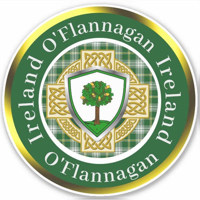 O'Flannagan Irish Shield/Celtic Cross Personalized Sticker (Front)