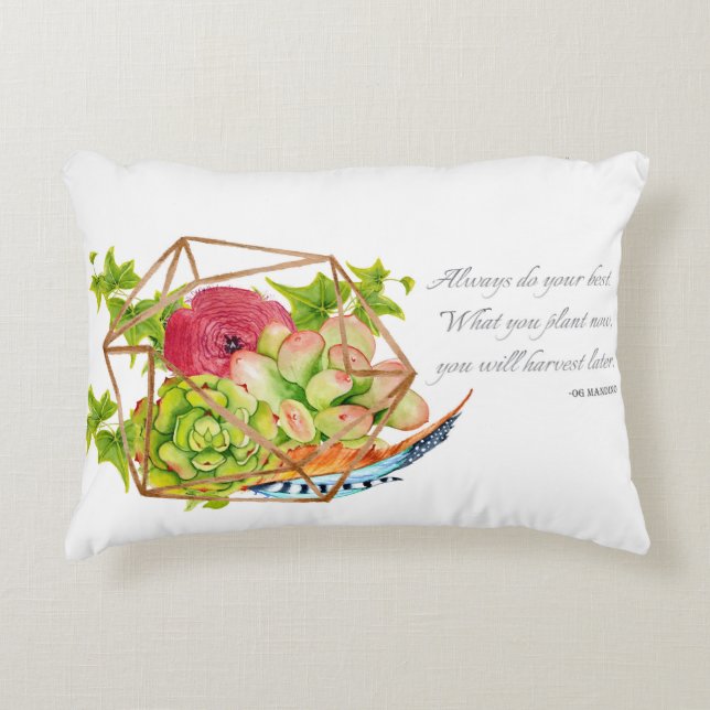Og Mandino Quote Succulents Decorative Pillow (Front)
