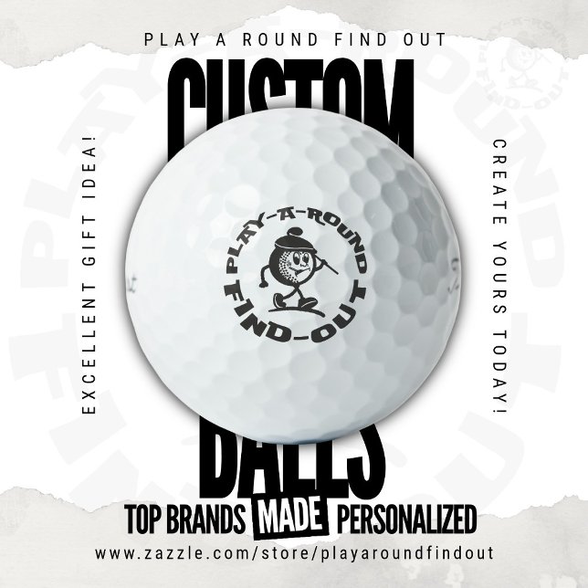 OG Play A Round Find Out Funny Old Retro Ball Toon (Custom Golf Balls by Play A Round Find Out, this is the flagship design baring the stores logo)