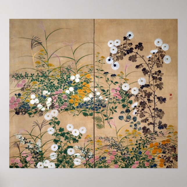Ogata Korin Flowering Plants in Autumn Poster (Front)