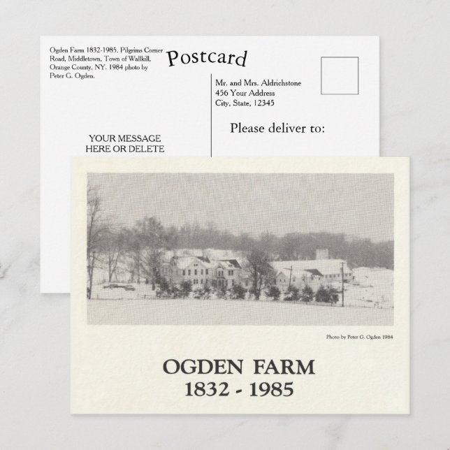 Ogden Farm 1832-1985 Town of Wallkill New York Postcard (Front/Back)