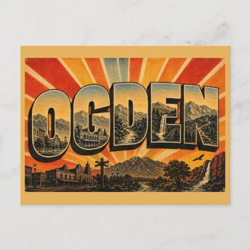 Ogden UT Mountains River Waterfall Art Postcard
