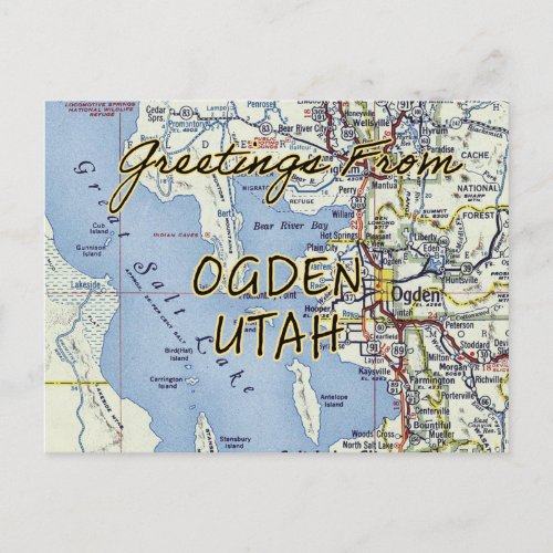Ogden Utah Vintage Map Postcard