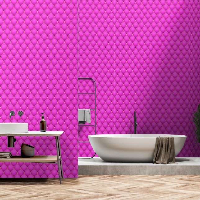 Ogee Gold Diamond Tufted Pink Wallpaper (Bathroom)