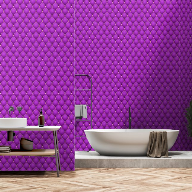Ogee Gold Diamond Tufted Purple Violet Wallpaper (Bathroom)