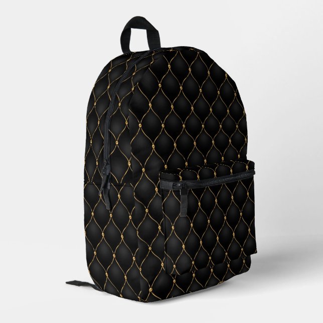 Ogee Gold Diamonds Tufted Black Backpack (Back Corner Left)