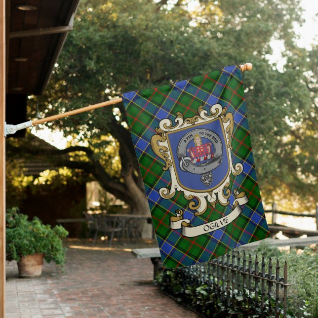 Ogilvie/Ogilvy Clan Badge & Tartan Personalized  House Flag (In SItu)