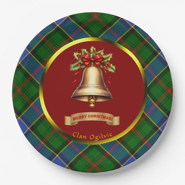 Ogilvie Tartan Personalized Christmas Paper Plates (Front)