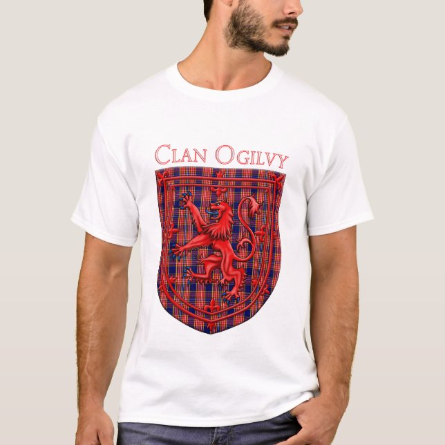 Ogilvy Tartan Scottish Plaid Lion Rampant T-Shirt (Front)