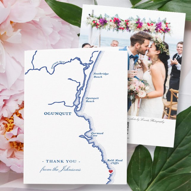 Oginquit Maine Elegant Photo Navy Wedding Thank You Card (Creator Uploaded)