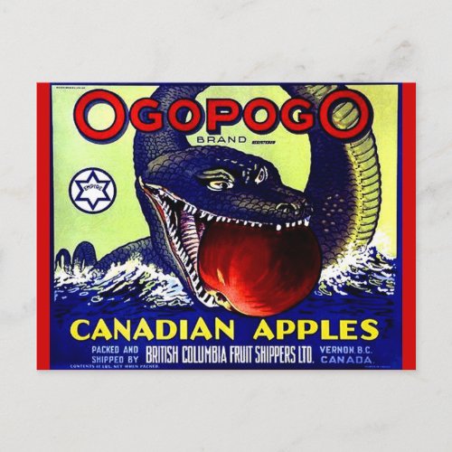 Ogopogo Canadian apples fruit crate label Postcard