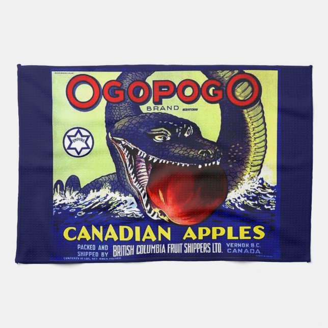 Ogopogo Canadian apples fruit crate label print Kitchen Towel (Horizontal)