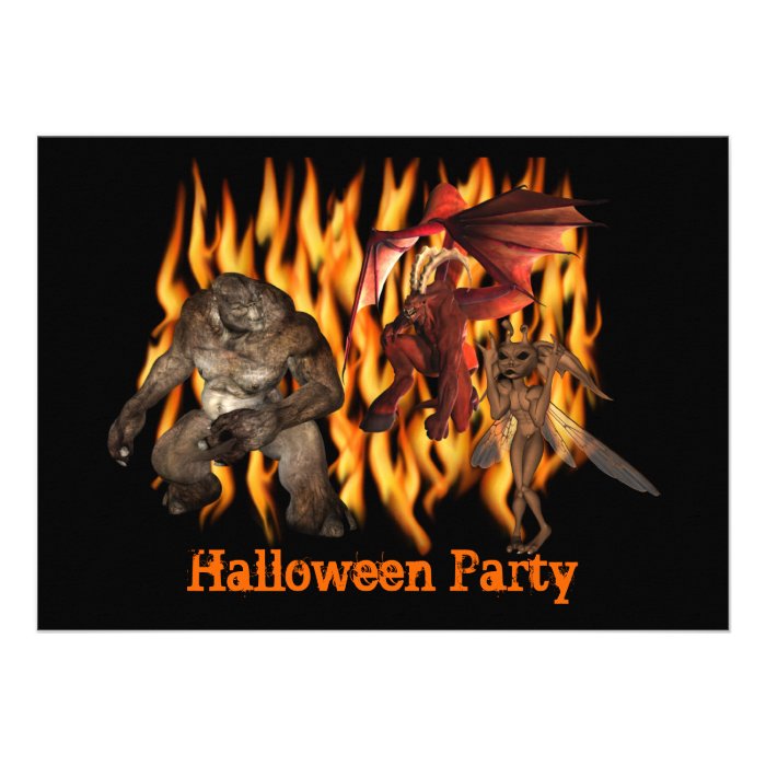 Ogre Monsters Flames Halloween Invitation