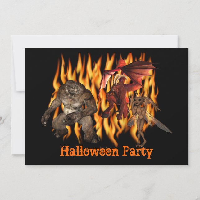 Ogre Monsters Flames Halloween Invitation (Front)