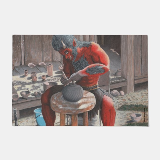 Ogre Oni Making Japanese Pottery Fantasy Door Mat (Front)