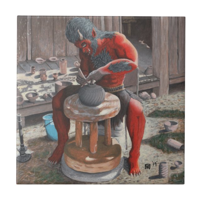 Ogre Spinning Pottery Wheel Fantasy Ceramic Tile (Front)