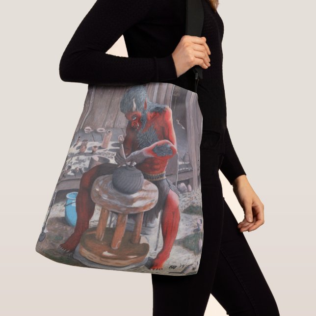 Ogre Using Pottery Wheel Fantasy Art Tote Bag (Close Up)