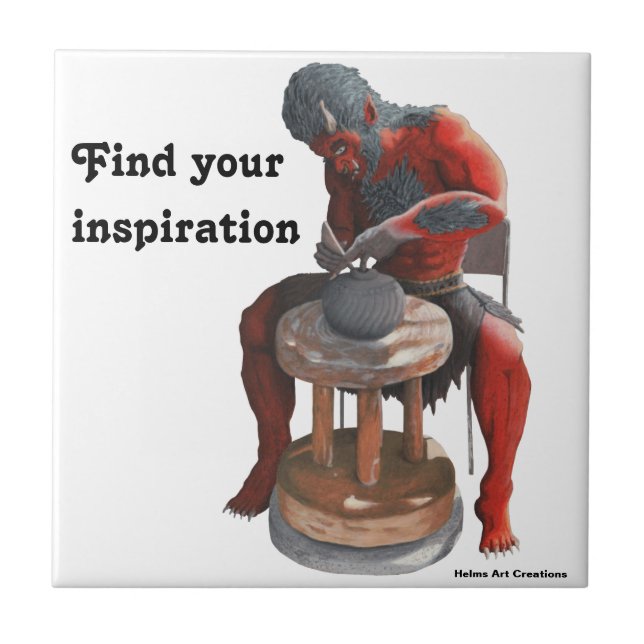 Ogre Using Pottery Wheel Fantasy Decorative Tile (Front)