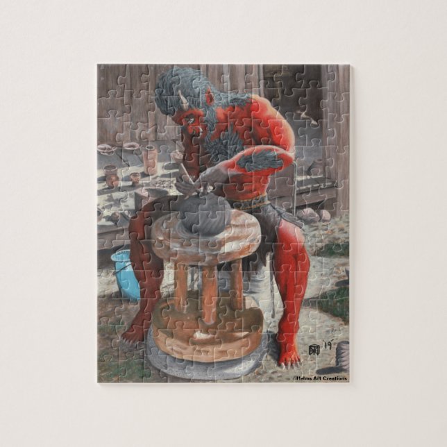 Ogre Using Pottery Wheel Small Fantasy Art Puzzle (Vertical)