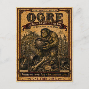 Ogre, Vintage Circus Monster Postcard