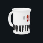 Ogun God Of Iron And War Beverage Pitcher<br><div class="desc">Word "Ogun God of iron and war" in red and black color along with chains and two swords.</div>