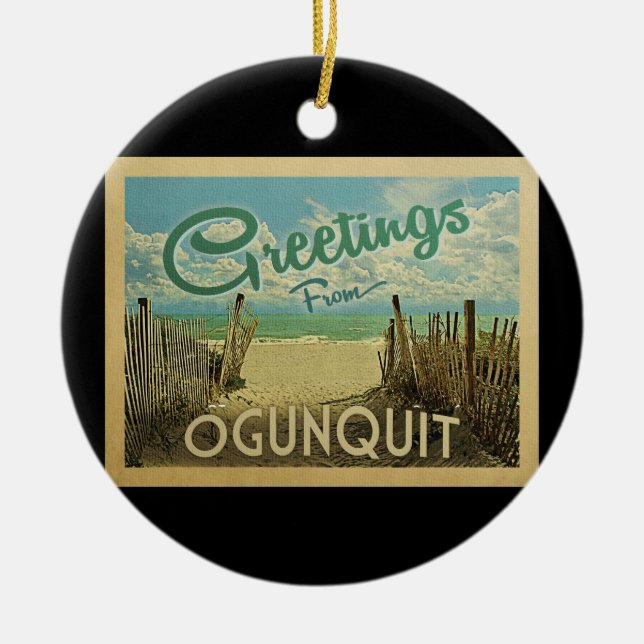 Ogunquit Maine Beach Vintage Travel Ceramic Ornament (Front)