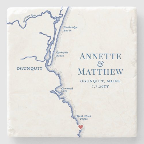 Ogunquit Maine Destination Wedding Favor Stone Coaster