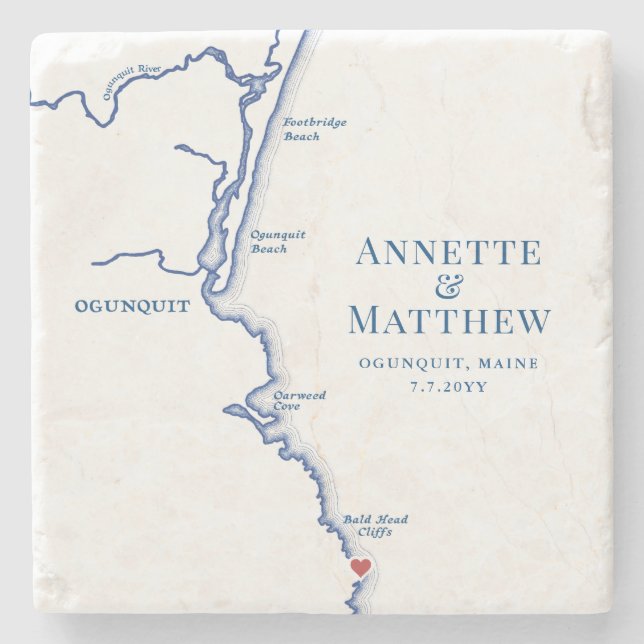 Ogunquit Maine Destination Wedding Favor Stone Coaster (Front)