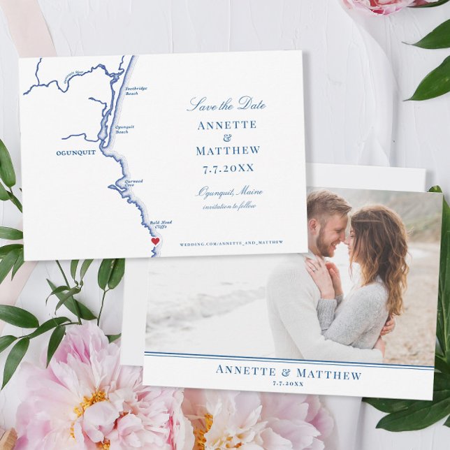 Ogunquit Maine Elegant Coastal Map Wedding Save The Date (Creator Uploaded)