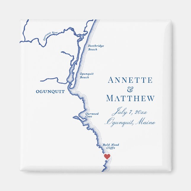 Ogunquit Maine Map Elegant Wedding Favor Magnet (Front)