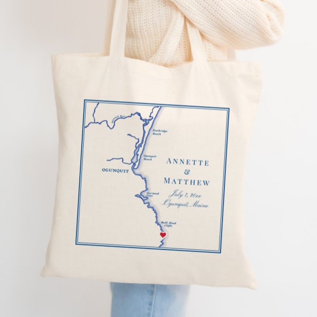 Ogunquit Maine Map Elegant Wedding Welcome Tote Bag (Creator Uploaded)