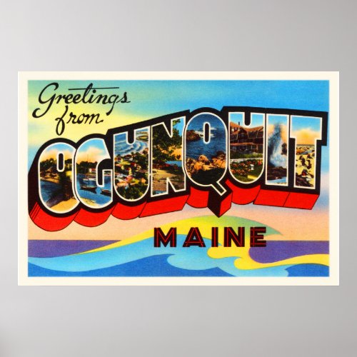 Ogunquit Maine ME Old Vintage Travel Souvenir Poster