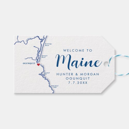 Ogunquit Maine Minimal Modern Navy Wedding Welcome Gift Tags