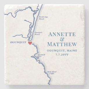 Ogunquit Maine Wedding Favor Southern Maine Map Stone Coaster