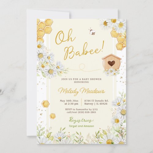 Oh Babee Bee Baby Girl Boy Wildflower Daisy Shower Invitation
