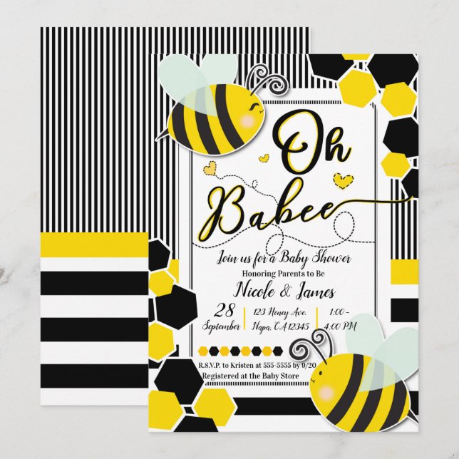 Oh BaBEE Bee Baby Shower Baby Shower White Invitation (Front/Back)