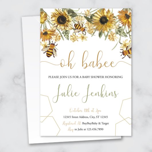 Oh Babee Bee Baby Shower Gender Neutral Invitation (Front)