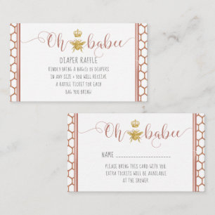 Oh Babee Bee Crown Pink Gold Baby Diaper Raffle Business Card