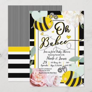 Oh BaBEE Bee Floral Chic Yellow Baby Shower Invitation