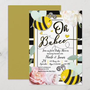 Oh BaBEE Bee Floral Yellow Gold Baby Shower Invitation