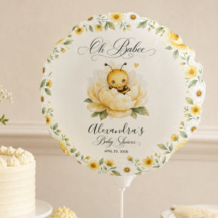 Oh Babee Bee Floral Yellow Watercolor Baby Shower Balloon