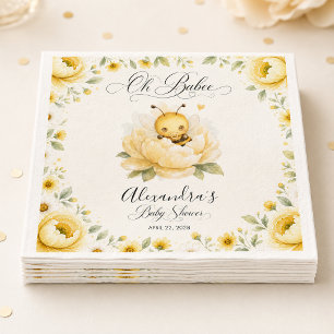 Oh Babee Bee Floral Yellow Watercolor Baby Shower Napkins
