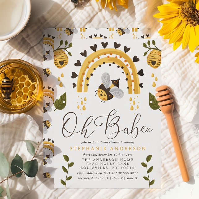 Oh Babee Bee Honeycomb Bumblebee Baby Shower Invitation (Creator Uploaded)