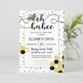 Oh Babee Bumblebee Gold Glitter Black Baby Shower Invitation (Standing Front)