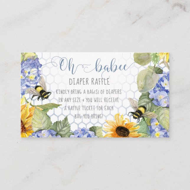Oh Babee Bumblebee Sunflower Baby Diaper Raffle Business Card (Front)