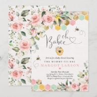 Oh Babee Greenery Pink & Gold Bee Baby Shower Invitation