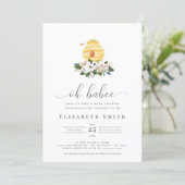 Oh Babee Watercolor Bee Yellow Floral Baby Shower Invitation (Standing Front)