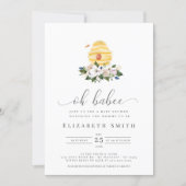 Oh Babee Watercolor Bee Yellow Floral Baby Shower Invitation (Front)