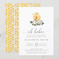 Oh Babee Watercolor Bee Yellow Floral Baby Shower Invitation
