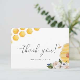 Oh Babee Watercolor Bee Yellow Floral Baby Shower Thank You Card